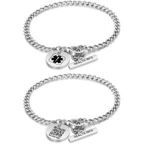 Theluckytag Upgraded Medical Charm Bracelets with QR Code for Women Men Gril Medical Alert Id Bracelet - Sterling Silver Plated Chain 7''-8'' - More Space Custom Emergency Medical ID Info