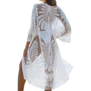 Blooming Jelly Women's Crochet Cover Up Swimwear Sexy Bikini Bathing Suit Coverups Swimsuit Coverup Long Lace Summer Kimonos