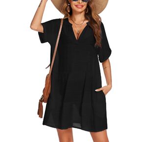 AI'MAGE Women's Swimsuit Coverups Bikini Beach Swimwear Cover Up A-line Bathing Suit Cover Up Dress With Pockets