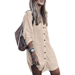 Bsubseach Women Loose Long Sleeve Swimsuit Cover Ups Button Down Beach Shirt
