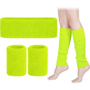 SATINIOR 80s Leg Warmers Set, Women Neon Running Headband Wristbands Knit Outfit Sport Accessories