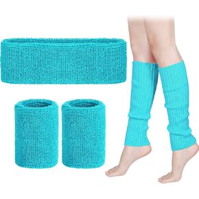 SATINIOR 80s Leg Warmers Set, Women Neon Running Headband Wristbands Knit Outfit Sport Accessories in Kuwait