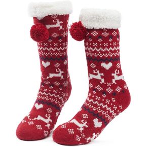 maamgic Womens Knit Christmas Sherpa Slipper Socks Grippers Warm Sweater Bootie Thick Fleece Ladies Female Fuzzy Winter Socks