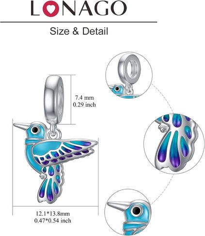 LONAGO Red Cardinal/Dragonfly/Hummingbird/Blue Jay/Butterfly Charm 925 Sterling Silver Dangle Bird Bead Fit Bracelet Our Love Never Dies Gifts for Women Mom in Saudi Arabia