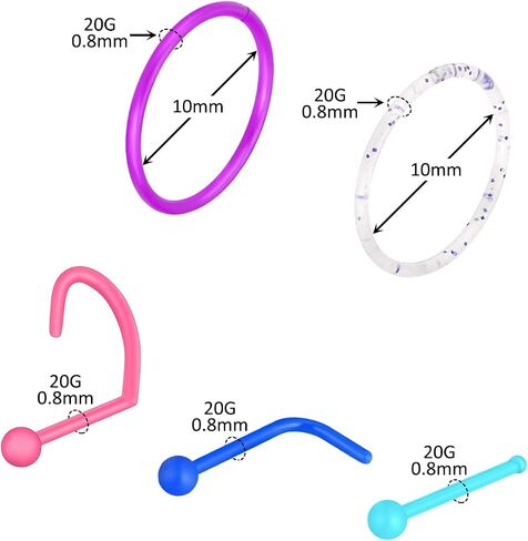 Stuppendux 20G 0.8mm واضح الأنف ترصيع التجنيب ثقب الأنف التجنيب مزيج اللون مجوهرات للجسم ثقب للنساء الرجال in Kuwait