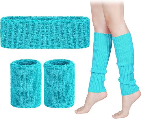 SATINIOR 80s Leg Warmers Set, Women Neon Running Headband Wristbands Knit Outfit Sport Accessories in Kuwait
