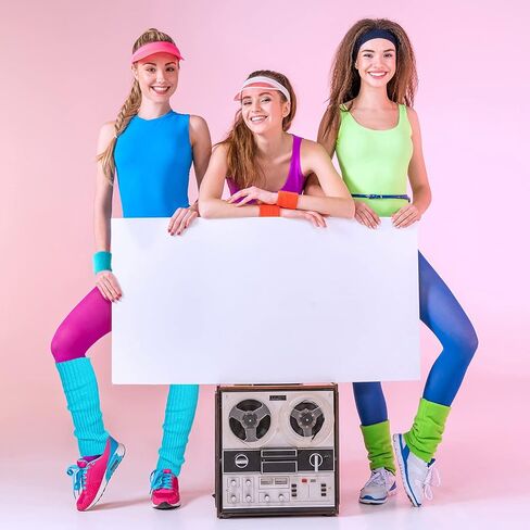 SATINIOR 80s Leg Warmers Set, Women Neon Running Headband Wristbands Knit Outfit Sport Accessories in Kuwait