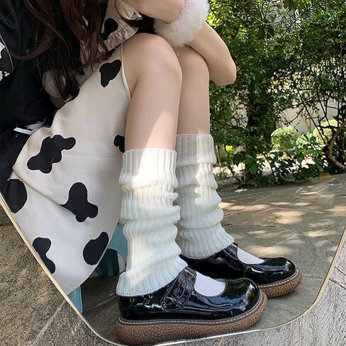 ZQFFB Leg Warmers Kawaii Black White Goth Stacked Leg Warmer of Japanese Style for Women 80s Party Sports Y2k Fashion in Kuwait
