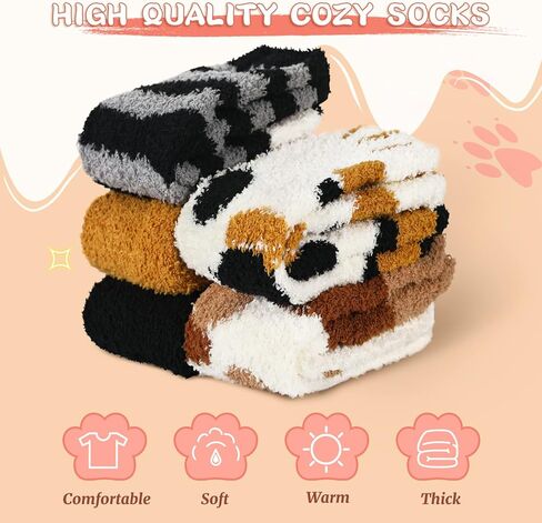جوارب Trifabricy Fuzzy للنساء، جوارب شتوية لطيفة منفوشة، جوارب دافئة وناعمة ومريحة، جوارب مرحة مبتكرة للنساء in Kuwait