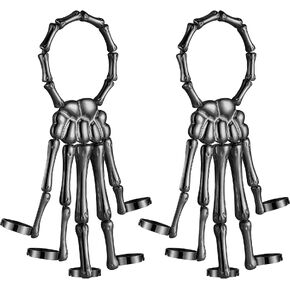Hicarer 2 Pcs Skull Skeleton Hand Bracelet with Ring Metal Hand Bangle Bracelet Adjustable Skull Fingers Wristband for Men Women Cosplay Halloween Jewelry