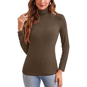 قمصان نسائية XSRYT بأكمام طويلة وياقة مدورة خفيفة الوزن ومتماسكة ومضلعة، بلوفر علوي in Kuwait