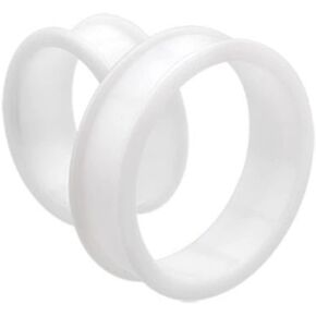 زوج 1-1/4 انش (32 ملم) نفق مضيئة مسطحة من السيليكون الابيض مقياس مزدوج التوهج سدادات لحم مرنة رقيقة وناعمة (قطعتان)، سيليكون، بدون احجار كريمة, سيليكون, بدون أحجار كريمة in Kuwait