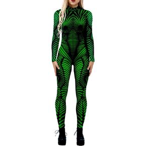 ITESLASZ Women's Skeleton Jumpsuit 3D Print Halloween Costume Long Sleeve Catsuit Cosplay Jumpsuits Funny Skeleton Bodysuit