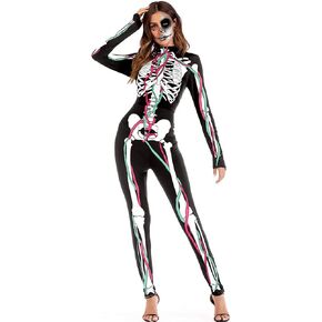 Sister Amy Women's Halloween Skull Skeleton Bodysuit Skinny Stretch Costume