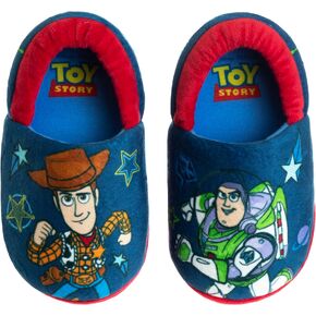 Disney Toy Story Slippers - Buzz Lightyear and Sheriff Woody Fuzzy PJ House Shoes - Boys Pajama Indoor Warm Slipper - Navy Blue/Red (size 7-8 Toddler) in Kuwait