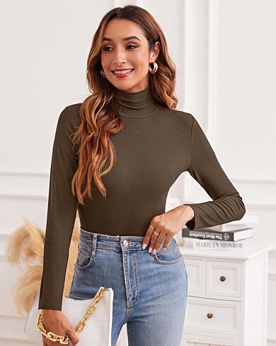 قمصان نسائية XSRYT بأكمام طويلة وياقة مدورة خفيفة الوزن ومتماسكة ومضلعة، بلوفر علوي in Kuwait