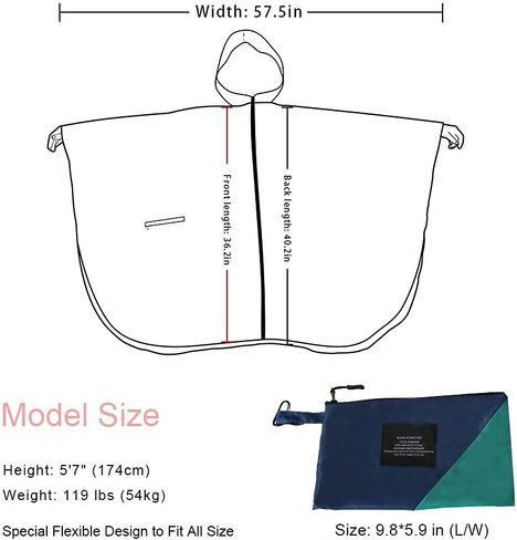 salamra Rain Poncho Jacket Coat Hooded Zipper Style for Women/Men/Adult with Pocket in Kuwait