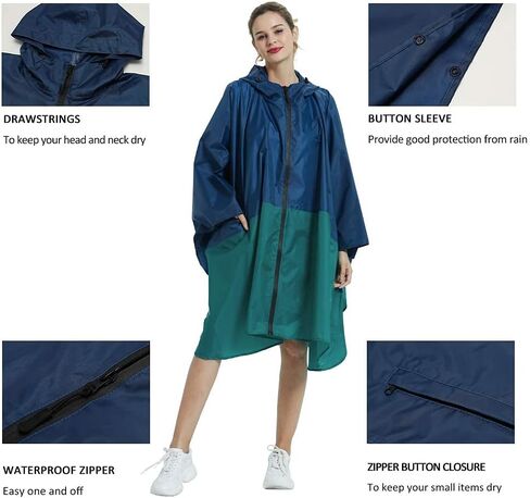 salamra Rain Poncho Jacket Coat Hooded Zipper Style for Women/Men/Adult with Pocket in Kuwait