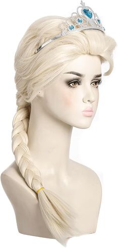 Blonde Braided Cosplay Wig for Girls Kids with Crown Long Synthetic Hair Wigs for Child Toddlers Princess Costume Halloween Party (Kids) in Saudi Arabia