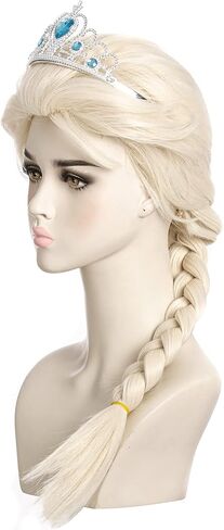 Blonde Braided Cosplay Wig for Girls Kids with Crown Long Synthetic Hair Wigs for Child Toddlers Princess Costume Halloween Party (Kids) in Saudi Arabia
