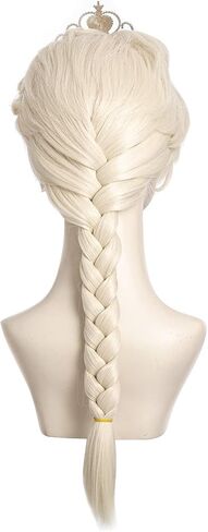 Blonde Braided Cosplay Wig for Girls Kids with Crown Long Synthetic Hair Wigs for Child Toddlers Princess Costume Halloween Party (Kids) in Saudi Arabia