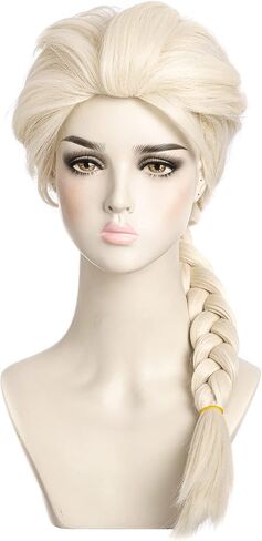 Blonde Braided Cosplay Wig for Girls Kids with Crown Long Synthetic Hair Wigs for Child Toddlers Princess Costume Halloween Party (Kids) in Saudi Arabia