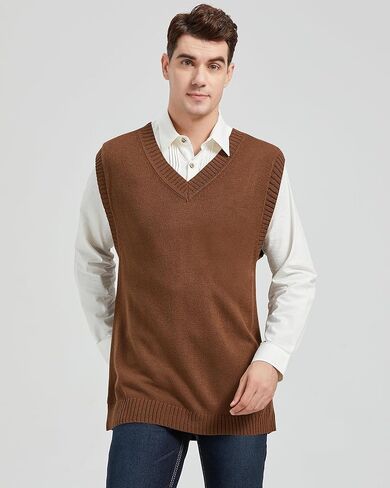 سترة رجالية من CALSUZ محبوكة بياقة على شكل V بدون أكمام وسترات فضفاضة غير رسمية in Kuwait