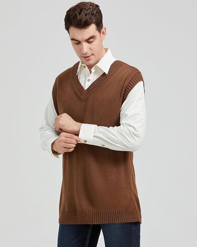 سترة رجالية من CALSUZ محبوكة بياقة على شكل V بدون أكمام وسترات فضفاضة غير رسمية in Kuwait