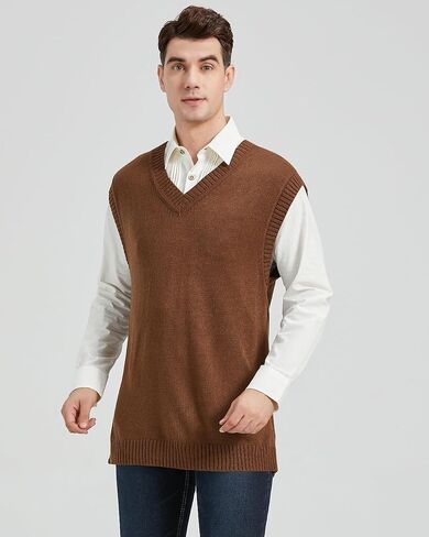 سترة رجالية من CALSUZ محبوكة بياقة على شكل V بدون أكمام وسترات فضفاضة غير رسمية in Kuwait