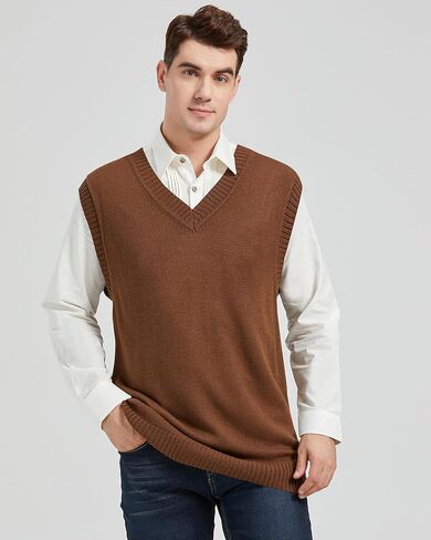 سترة رجالية من CALSUZ محبوكة بياقة على شكل V بدون أكمام وسترات فضفاضة غير رسمية in Kuwait