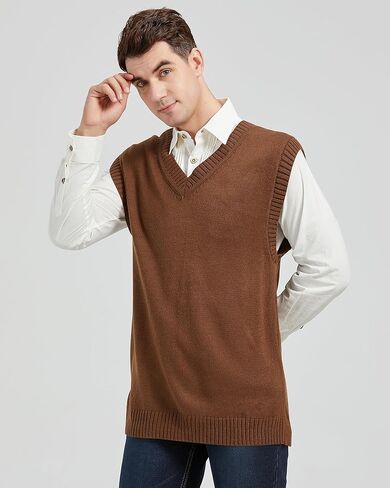 سترة رجالية من CALSUZ محبوكة بياقة على شكل V بدون أكمام وسترات فضفاضة غير رسمية in Kuwait