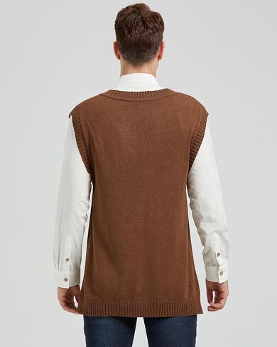 سترة رجالية من CALSUZ محبوكة بياقة على شكل V بدون أكمام وسترات فضفاضة غير رسمية in Kuwait