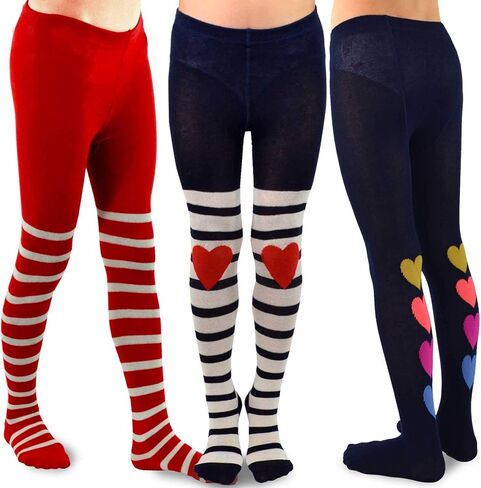 TeeHee Socks Little Girls Toddlers Fashion Casual Cotton Tights 3 Pairs Stripes Dots Flowers Hearts Animals School Dance in Kuwait