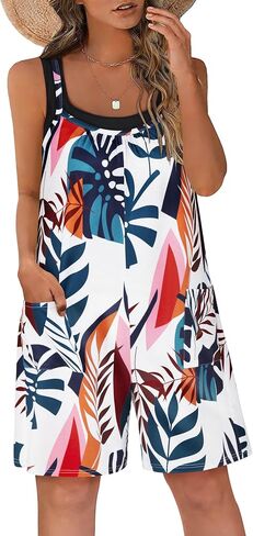 Casual Rompers for Women Summer 2024 Sleeveless Adjustable Strap Shorts Jumpsuits Stretchy Romper with Pockets in Saudi Arabia