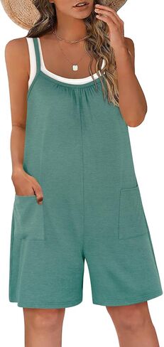 Casual Rompers for Women Summer 2024 Sleeveless Adjustable Strap Shorts Jumpsuits Stretchy Romper with Pockets in Saudi Arabia