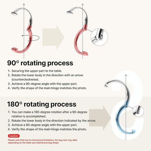 علاقة خطاف محفظة iHELIA للطاولة (التوقيع) - حامل حقيبة ممتاز مع تصميم وظيفة قابل للدوران 90 و180 درجة (ذهبي شامبانيا) in Kuwait