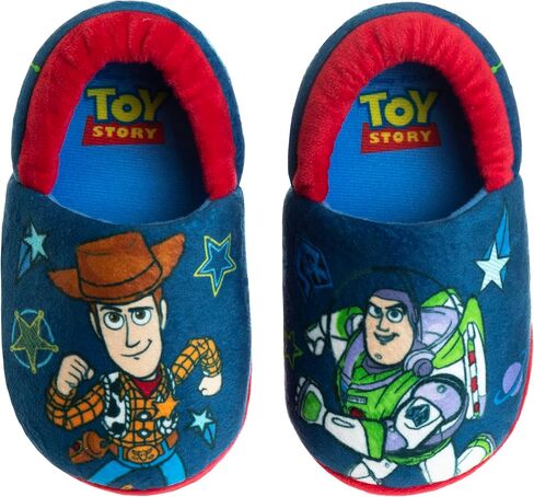 Disney Toy Story Slippers - Buzz Lightyear and Sheriff Woody Fuzzy PJ House Shoes - Boys Pajama Indoor Warm Slipper - Navy Blue/Red (size 7-8 Toddler) in Saudi Arabia