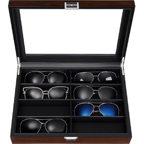 BEWISHOME Sunglasses Organizer, 8 Slot Sunglasses Case for Men, Eyeglasses Storage Box with Clear Glass Top, Carbon Fiber, Black SSH38C