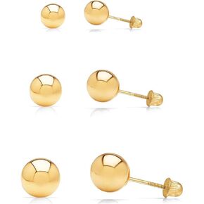 3 Pair Set 14k Gold Ball Stud Earrings 3mm, 4mm, 5mm with Secure Screw-Backs in Saudi Arabia
