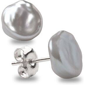 Woman Pearl Earrings Freshwater Cultured Keshi Pearls in White and Gray by SECRET & YOU | Sterling Silver 925 | Available in 10 sizes from 7-8 mm to 15-16 mm