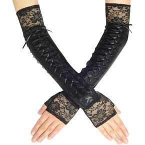 BABEYOND Lace Up Fingerless Gloves Long Elbow Gloves for Costume Party Lace-up Arm Warmer