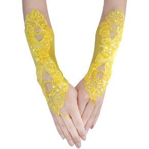 JISEN Fingerless Satin 1920s Gloves Women Banquet Party Elegant Lace Embroidered Bridal Mittens 11 Inch in Kuwait