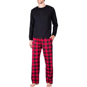 Men’s Pajama Set Pajamas For Men 2 Piece PJ Set with Cotton Knit Men Pajama Pants and Long Sleeve Henley T-Shirt in Kuwait