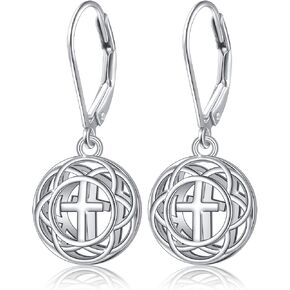 925 Sterling Silver Good Luck Filigree Irish Celtic Knot Dangle Drop Stud Love Heart Ball Leverback Earrings Birthday Gift for Women Girls
