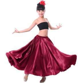 Girls Satin Full Circle Long Skirt for Belly Dance Folkloric Mexican Performance Prom Photoshoot