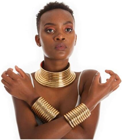 Chryvva المجوهرات الأفريقية بيان طوق مصر الذهب لهجة المختنق المرأة مكتنزة جلدية الياقة قلادة (الذهب) in Kuwait