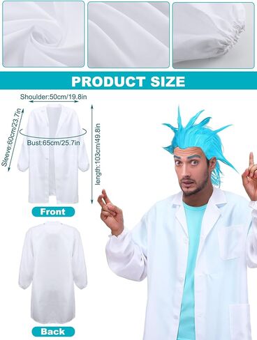Xtinmee 4 Pcs Halloween Scientist Costume for Men Including Blue Short Wig Lab Coat and Blue T Shirt Belt Cosplay Outfits in Saudi Arabia