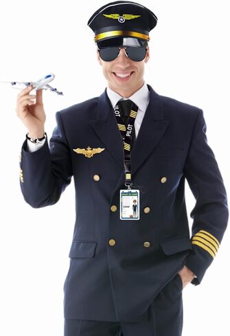 Keymall Pilot Costume Kit With Hat Aviator Sunglasses Tie Pin for Men Aviation Halloween Dress Up Accessories Set in Kuwait