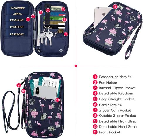 RFID Blocking Family Passport Wallet Holder Waterproof, Travel Document Organizer Credit Card Clutch Bag for Men Women (Black) in Kuwait