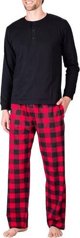Men’s Pajama Set Pajamas For Men 2 Piece PJ Set with Cotton Knit Men Pajama Pants and Long Sleeve Henley T-Shirt in Kuwait